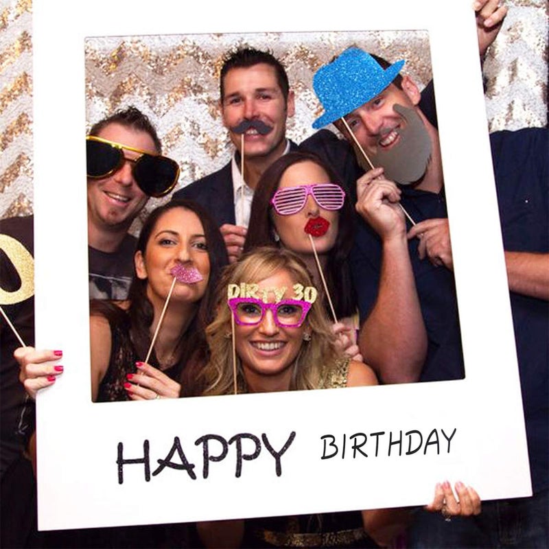 LUOEM Happy Birthday Party Frame Photo Prop Birthday DIY Paper Picture Frame Cutouts Photo Booth Props for Party Supplies - Image 2